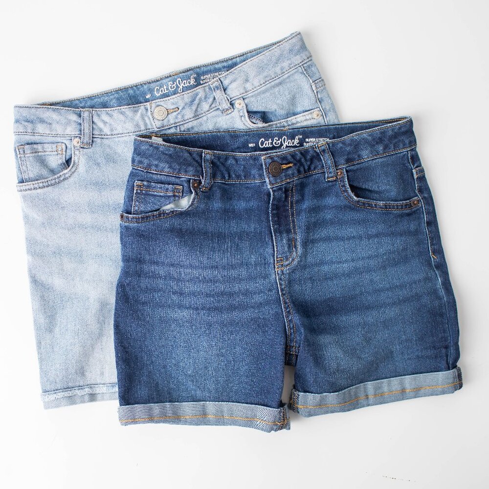 Cat & Jack Girl Youth Size 14 XL Set of 2 Jean Shorts with Adjustable Waistbands